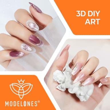 Modelones 3D Gel Nail Art, Sculpting Gel Glue for Molding, Drawing, Charms & Gems Glue, Nail Stuff for Chrome Powder and Rhinestone Design No Wipe, U V Light Cured Salon & DIY Use - Image 6