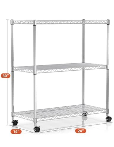 Simple Deluxe 3-Tier Storage Shelves, 750 Lbs Loading Capacity, 24.02" W x 13.78" D x 29.92" H Shelving Unit for Garage, Pantry and Kitchen, Chrome - Image 3