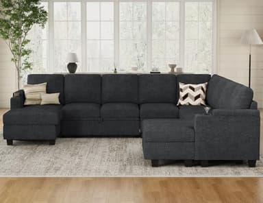 Belffin Oversized Sleeper Sofa U Shaped Modular Sectional Couch with Double Storage Chaise Convertible Sofa Bed. Dark Grey Couch - Image 5