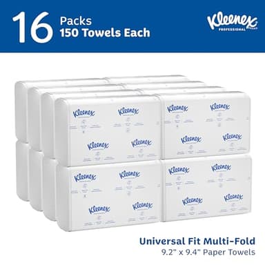 Kleenex Professional Universal Multifold Paper Towels, Bulk (01890), Absorbency Pockets, 9.2" x 9.4" Towel, White (150 Sheets/Pack, 16 Packs/Case, 2,400 Sheet Total) - Image 2
