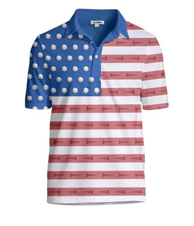 Tipsy Elves Men's Golf Polo Shirt - Athletic Fit Performance 4-Way Stretch Moisture Wicking, Red White Blue U-S-Ace, Medium - Golf Shirts for Men - Image 1