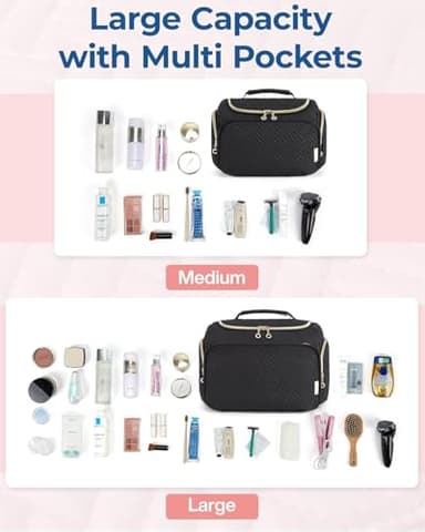 BAGSMART Travel Toiletry Bag, Large Wide-open Travel Bag for Toiletries, Makeup Cosmetic Travel Bag with Handle, Black-L - Image 4