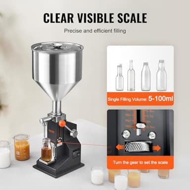 VEVOR Manual Paste Liquid Filling Machine, 5-100ml Adjustable Bottle Filling Machine, Stainless Steel Liquid Filler with 11.5L Hopper for Milk Water Juice Shampoo Honey - Image 3