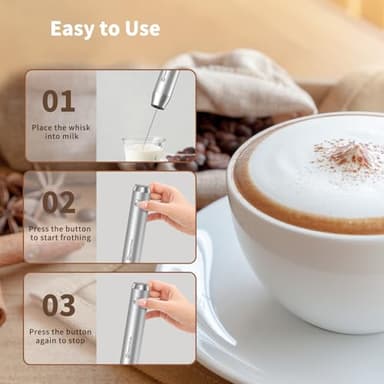 Maestri House Rechargeable Milk Frother with Stand, LunaFro Handheld Electric Foam Maker Waterproof Detachable Stainless Steel Whisk Drink Mixer Foamer for Lattes, Cappuccino - Image 5