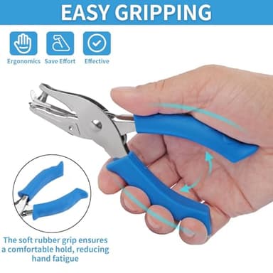 Single Hole Punch, 2 Pcs Hand Hole Puncher with Soft Grip Handle, 1/4" and 1/8" Small Hole Paper Punch for Crafts, Scrapbooks, 6 Sheets Capacity, Tags, Tickets - Blue - Image 4