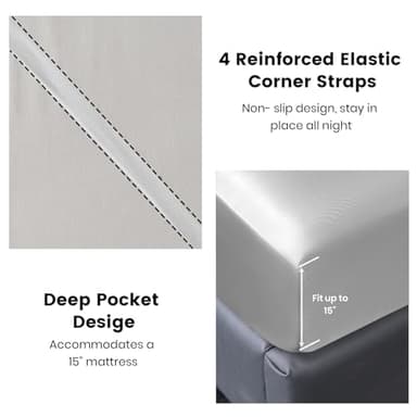 Revdomfly 4 Pcs Queen Size Luxury Silky Soft Cray Satin Sheet Set,1 Premium Moisture Wicking Fitted Sheet Fits Up to 16 Inches Deep Pocket + 1 Flat Sheet + 2 Pillowcases（Gray, Queen） - Image 8