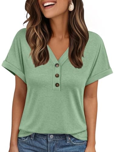 AUTOMET Short Sleeve V Neck T Shirts Womens 2025 Summer Spring Fashion Business Casual Dressy Cute Lightweight Loose Fit Work Tshirts Ladies Blouses Henley Tops Clothes Outfits Clothing - Image 1