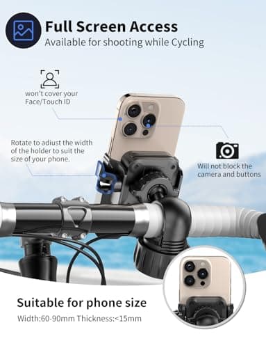 Motorcycle Phone Mount, [No Block Camera] Bike Phone Holder Mount, [Silicone Wrapped] Handlebar Cell Phone Mount for Bike/Scooter/ATV, Fits iPhone 17/16/15/14/13 Pro Max & 4.7"-7" Phones, Black - Image 2