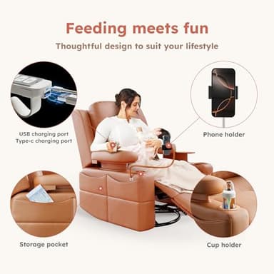 MAMAZING Rocking Chair Nursery with Adjustable Armrests, Electric Glider Recliner Nursing Chair for Breastfeeding, Power Swivel Recliner Chairs with USB Port and Storage, FSC Certified (Mocha) - Image 8