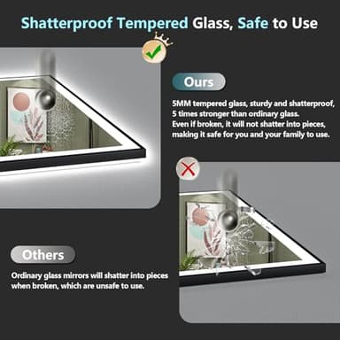 AWANDEE 40x30 Black Framed LED Bathroom Mirror with Lights, Backlit + Front Lit, Anti-Fog Lighted Vanity Mirror for Bathroom Wall with 3 Colors, Dimmable, Memory, Tempered Glass, Horizontal/Vertical - Image 8
