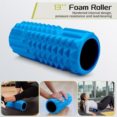 Krightlink 5-in-1 Foam Roller Set, Massage Roller Stick, Massage Ball, Resistance Band for Deep Muscle Massage, Trigger Point Release, Pilates, Yoga (Blue) - Image 2