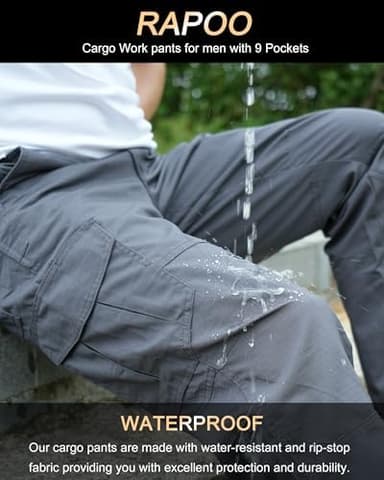 Rapoo Ripstop Water Resistant Cargo Tactical Pants for Men EDC Hiking Work Military Army Pants with 9 Pockets - Image 4