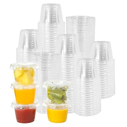 biocean Plastic Portion Cups with Lids (1oz-100CT) Jello Shot Cups with Lids Jello Shot Cups Condiment Cups Salad Dressing Containers for Jams, Honey, Sauce - Image 1