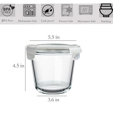 H.JSS WDJS 24 Oz Glass Food Storage Container, 3 Cup Round Glass Soup Container with Airtight Lids, Round Food Containers, Leakproof Soup Storage Container, DishwasherMicrowave & Freezer Safe (4 Pack) - Image 2