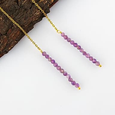 TGH Handmade Threader Earrings – Natural Amethyst Gemstone Beads – Spiritual Clarity & Calm – Gold Plated – Dainty Boho Style – Gift for Women - Image 3