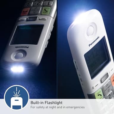 Panasonic Cordless Phone, Easy to Use with Large Display and Big Buttons, Flashing Favorites Key, Built in Flashlight, Call Block, Volume Boost, Talking Caller ID, 2 Cordless Handsets - KX-TGU433W - Image 4