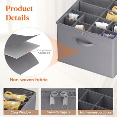 Lifewit Shoe Storage Organizer for Closet Fits 12-16 Pairs, Fabric Large Shoe Box Storage Containers with Clear Cover, Foldable Bins Fit for Boots Heels Sneakers 17"(L) x 17"(W) x 12.5"(H) 3 Pack Gray - Image 4