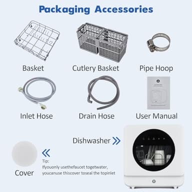 Dishwasher Countertop Compact Portable Dishwasher with Faucet & Self-Priming Water Modes Water Inlet, Compact with More Space Inside,6 Programs Ideal for RV & Apartments, No Hookup Needed - Image 6