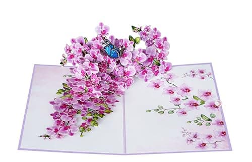 PQ Bees Orchid 3D Birthday Cards for Women, Mothers Day Cards, 6x8in Pop Up Gift Card for Mom, Wife, Her, Daughter, Sister, Grandma (Orchid Blossom 6x8). - Image 1