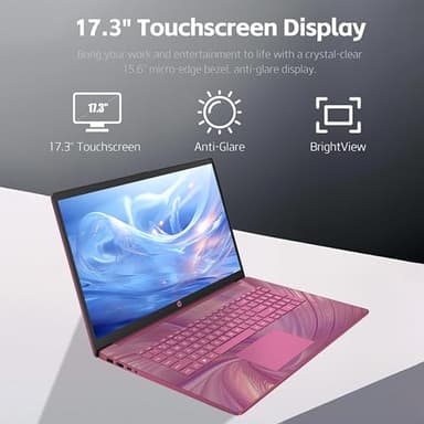HP 17 Laptop, Intel Celeron N4120 Processor, 17.3’’ HD+ Touchscreen Display, 32GB RAM,1TB SSD, Intel UHD Graphics, Backlit Keyboard, Windows 11 Home, Fatcayes Accessory, Sunkissed Plum (Renewed) - Image 4