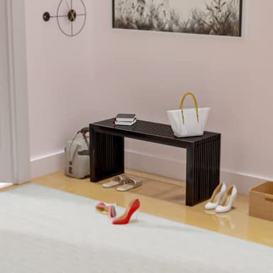 APRTAT Bamboo Dining Bench, 35 inch Farmhouse Decor Indoor Kitchen Table Bench, Entryway Shoe Rack Bench, Outdoor Bench, Solid Bamboo Benches for Living Room, Hallway, Bedroom, Bathroom - Image 5