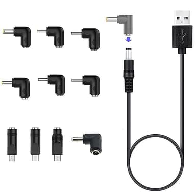 USB to DC 5V Power Cord, Universal USB to DC 5.5x2.1mm Plug Power Charging Cable with 10 Connectors for Router, Mini Fan, Speaker, Camera, Smart Phone and More 5V Devices - Image 1