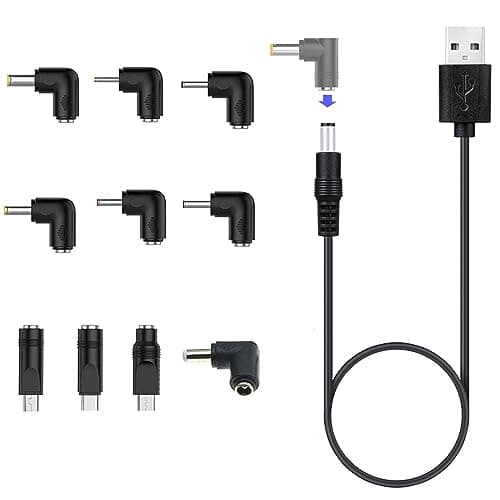 USB to DC 5V Power Cord, Universal USB to DC 5.5x2.1mm Plug Power Charging Cable with 10 Connectors for Router, Mini Fan, Speaker, Camera, Smart Phone and More 5V Devices