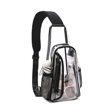 Caoroky knight clear bag for stadium events approved crossbody bags transparent TPU sling shoulder purse casual chest pack heavy duty clear backpack for men women-Black - Image 1