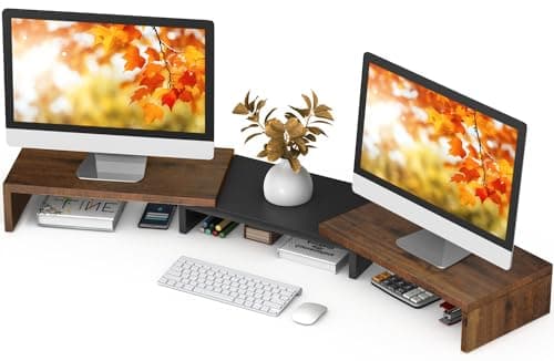 TAVR Dual Monitor Stand Riser, Computer Monitor Stands for 2 Monitors, Extra Long Multifunctional Desktop Organizer Riser for Computer, Laptop, PC, Printer, TV, Max 43.3" Length, Rustic Brown - Image 1