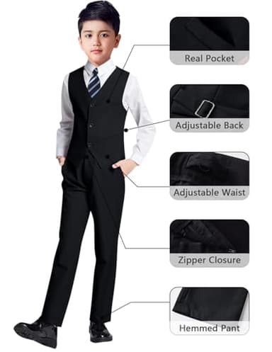 YuanLu Boys Suits with Blazer Pants Vest Shirt and Tie Kids Suit for Wedding Size 8 Black - Image 3