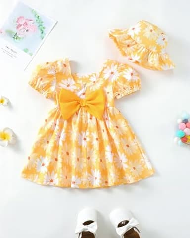 Toddler Girl Clothes 2T 3T Summer Outfit Girls Boho Daisy Swing Dress Princess Short Sleeve Casual Sundress Cute Toddler Yellow Dresses 2 3 Year Old - Image 4