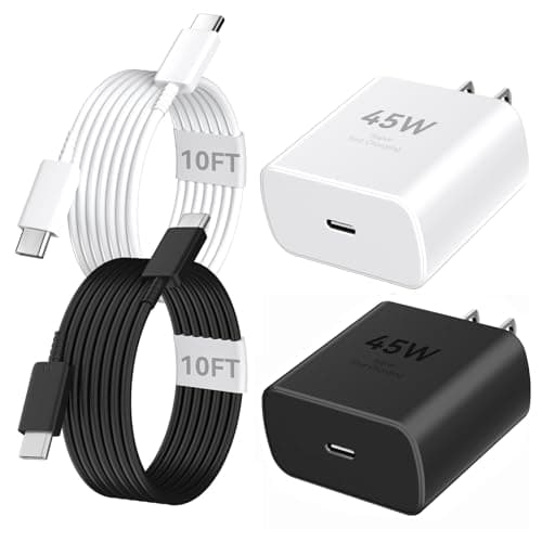 Phone 17 16 Pro Max Charger Fast Charging, 45W Super Fast USB C Charger Block with 10FT Extra Long Fast Charging Cable for 17 16 Pro Max/17 16/16 Plus,15 Pro Max/15 Pro/15, Android Phone-White+Black - Image 1