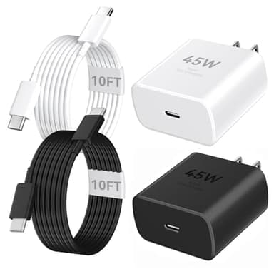 Phone 17 16 Pro Max Charger Fast Charging, 45W Super Fast USB C Charger Block with 10FT Extra Long Fast Charging Cable for 17 16 Pro Max/17 16/16 Plus,15 Pro Max/15 Pro/15, Android Phone-White+Black - Image 1
