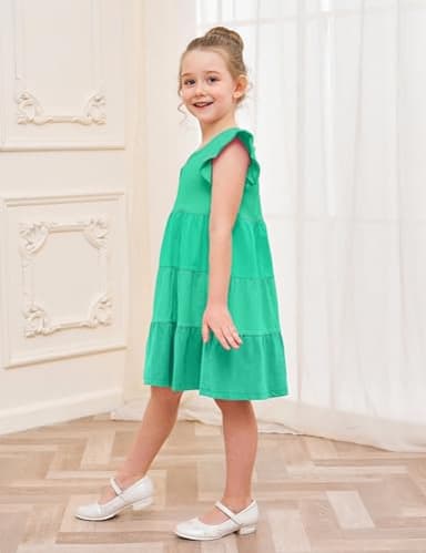 Kids Girls Dress Summer Spring St. Patrick’s Day Outfits Cotton Pocket Sleeveless Twirly Casual Playwear Sundress Clothing Clothes Solid Greeen Size 8-9 Years Green - Image 4