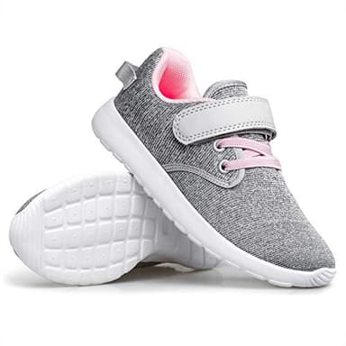 TOEDNNQI Boys Girls Sneakers Kids Lightweight Breathable Strap Athletic Running Shoes for Toddler/Little Kid/Big Kid 179-Grey/Pink/White Size 9.5 - Image 5