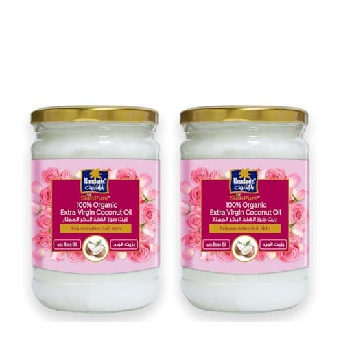 Parachute Advansed SkinPure 100% Organic Extra Virgin Coconut Oil with Rose Oil |Face & Body Oil Moisturizer |Boosts Collagen| Cold Pressed | 6.7 fl.oz | Glass Jar (Pack of 2) - Image 1