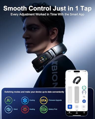RANVOO No.1 AI Cooling A/C AICE 3 AI Neck Air Conditioner 7000mAh 30H [Full-body Cooling] [Health Monitor] Personal Neck Fan Cooler Rechargeable Wearable Music Call Gift [No Stand Version], Ice White - Image 5