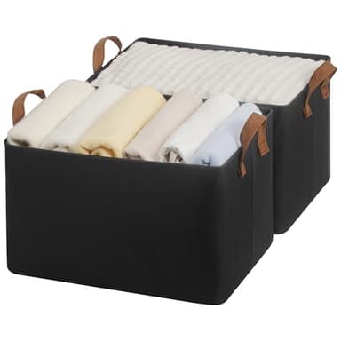 StorageWorks Storage Bins, Fabric Storage Bins for Shelves, Large Storage Baskets with Metal Frame, Closet Baskets and Bins with Handles, Black, 2-Pack - Image 1
