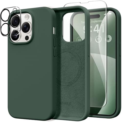 GONEZ for iPhone 14 Pro Max Case Silicone, Compatible with MagSafe, with Screen Protector + Camera Lens Protector, Liquid Silicone Shockproof Protective Phone 14 ProMax Case 6.7", Dark Green - Image 1