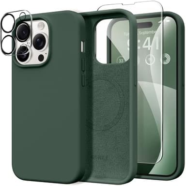 GONEZ for iPhone 14 Pro Max Case Silicone, Compatible with MagSafe, with Screen Protector + Camera Lens Protector, Liquid Silicone Shockproof Protective Phone 14 ProMax Case 6.7", Dark Green - Image 1