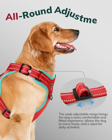 MIDOG No-Pull Dog Harness | Adjustable & Reflective Pet Harness Leash Set for Small Medium Large Dogs Walking, Training| No Choke, Front Clip, Soft Padded Vest with Easy Control Handle - Red, M - Image 6