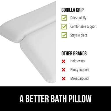GORILLA GRIP Bath Pillow for Tub, Improved Suction Cups, Luxury Bathtub Pillows, Headrest for Neck and Back Support, Relaxing Home Spa, Hot Tubs and Bathroom Essentials, Gifts for Women, 2 Panel White - Image 7