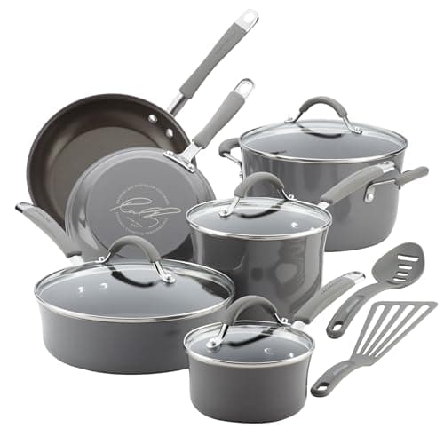 Rachael Ray - 16802 Rachael Ray Cucina Nonstick Cookware Pots and Pans Set, 12 Piece, Sea Salt Gray - Image 1