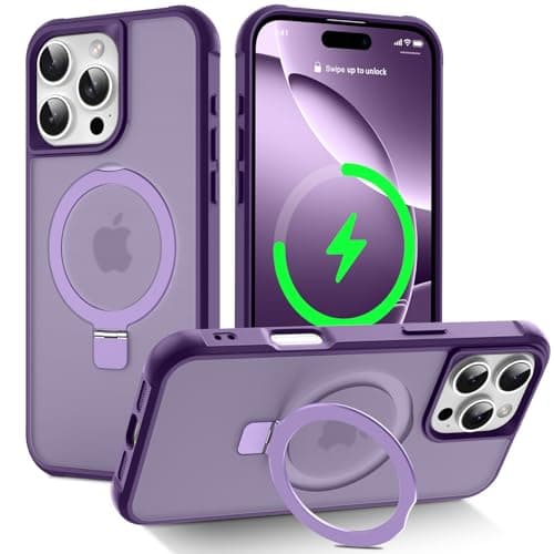 CHAOFEnG Magnetic Compatible with iPhone 16 Pro Case with Stand [Military Grade Drop Tested][Compatible with Magnet] Ring Translucent Slim Hard Back Soft Edge, Purple - Image 1