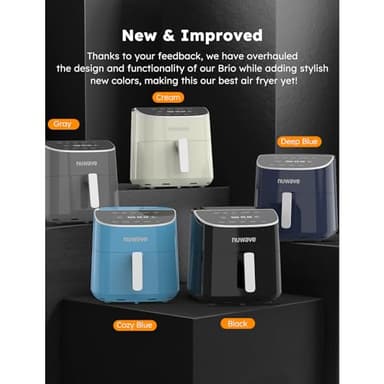 Nuwave Brio Plus 8 Qt Air Fryer, PFAS Free, New & Improved, Digital Touch Screen, Cool White Display, 50°F~400°F in Precise 5°, 5 Cook Functions, 100 Presets & 50 Memory, 3 Wattages 700, 1500, 1800 - Image 7
