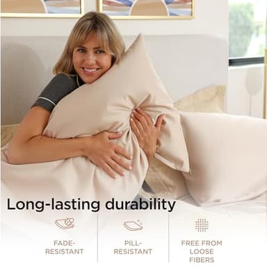 Threadmill Egyptian Cotton Queen Sheet Set | 100% Certified Egyptian Cotton Bed Sheets for Queen Size Bed | Queen Bed Sheets Set with Snug Fit 16" Deep Pocket | Soft Cooling Sateen Bedding Set | Beige - Image 4