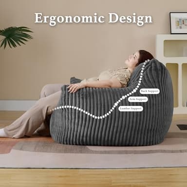 Giant Plush Bean Bag Chair for Adults with Armrests - Oversized Comfy Grey Beanbag Lounge Lazy Floor Sofa Accent Chair for Living Room, Bedroom & Dorm, Cozy Fluffy Single Cloud Mini Couch - Image 7