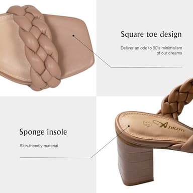 Athlefit Women's Braided Heeled Sandals Summer Square Open Toe Chunky Block Heels - Image 6