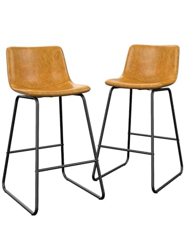 Aowos Bar Stools Set of 2, Modern Counter Height Bar Stools with Back, 26 inch Faux Leather Bar Stools with Metal Legs and Footrest, Urban Armless Dining Chairs for Kitchens Island (Brown) - Image 1