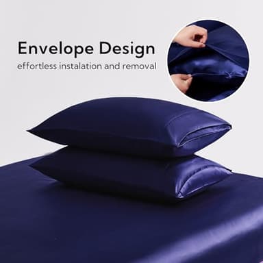 Candoury Satin Sheets Bed Set 4 Pcs, King Size Silky Bedding Set, Soft and Durable Pillowcase, Flat Sheet and Fitted Sheet, Hotel Luxury Bed Sheets Set(King, Navy Blue) - Image 6